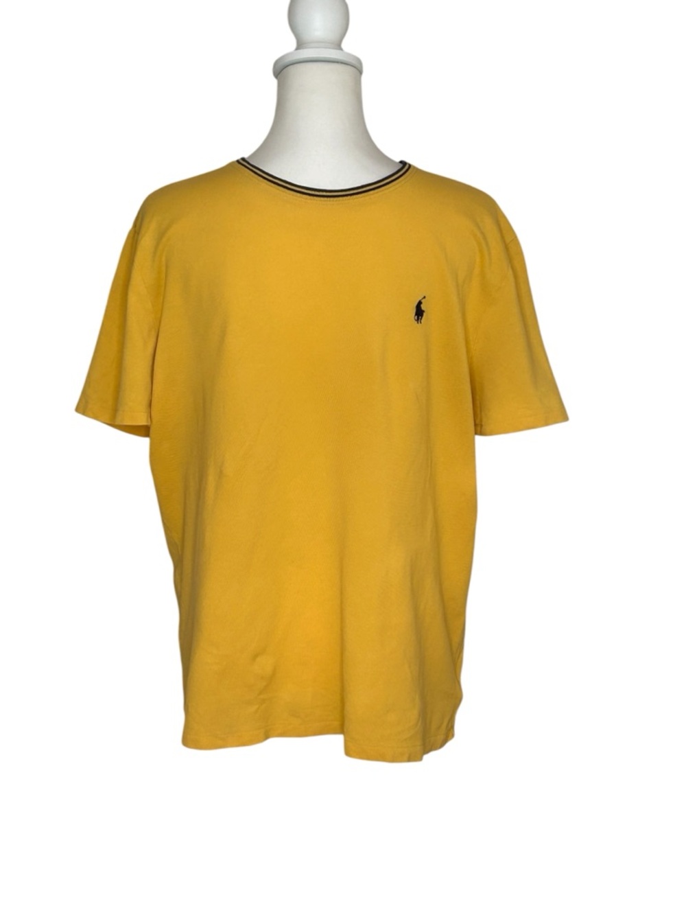 Ralph Lauren EUC Short-Sleeve Crew Neck Shirt Yellow Contrasting Navy Trim SZ M